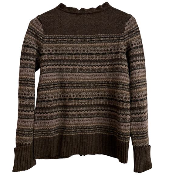 Eddie Bauer Lambswool Fair Isle Cardigan Brown Nordic Cozy Button Front Size M - Picture 2 of 7
